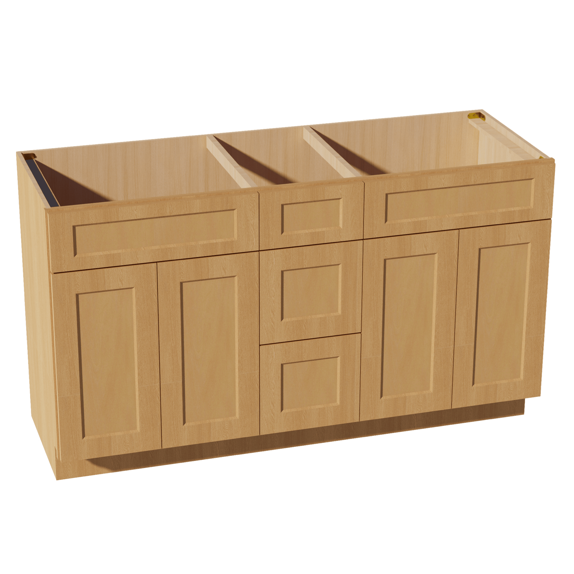 HT - VSD60DOUBLEE: Timber Wood Shaker 60"W x 34 - 1/2"H x 21"D 4 Doors, 3 Drawers & 2 False Drawers Double Sink Vanity Base Combo Cabinets - NextCabinets