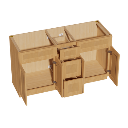 HT - VSD60DOUBLEE: Timber Wood Shaker 60"W x 34 - 1/2"H x 21"D 4 Doors, 3 Drawers & 2 False Drawers Double Sink Vanity Base Combo Cabinets - NextCabinets