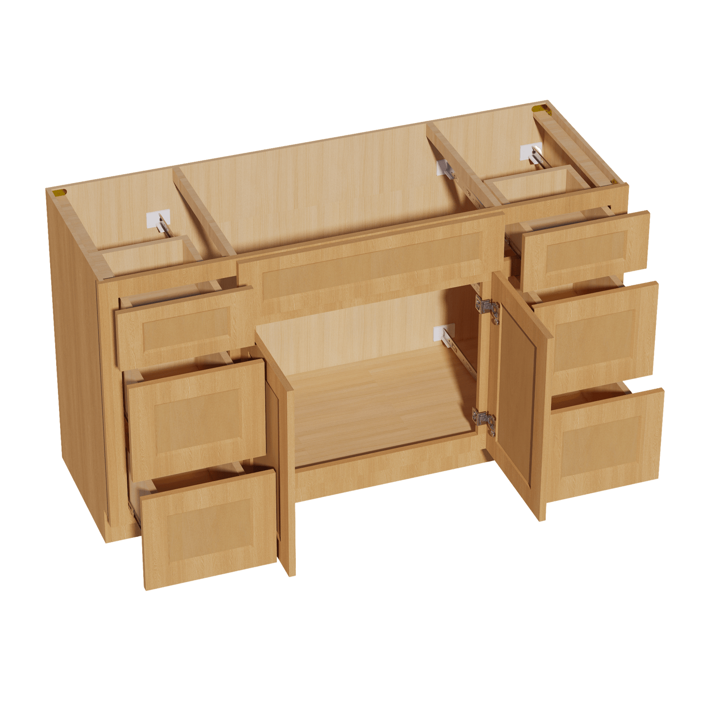 HT - VSD60SINGLE: Timber Wood Shaker 60"W x 34 - 1/2"H x 21"D 2 Doors, 6 Drawers & 1 False Drawer Single Sink Vanity Base Combo Cabinets - NextCabinets