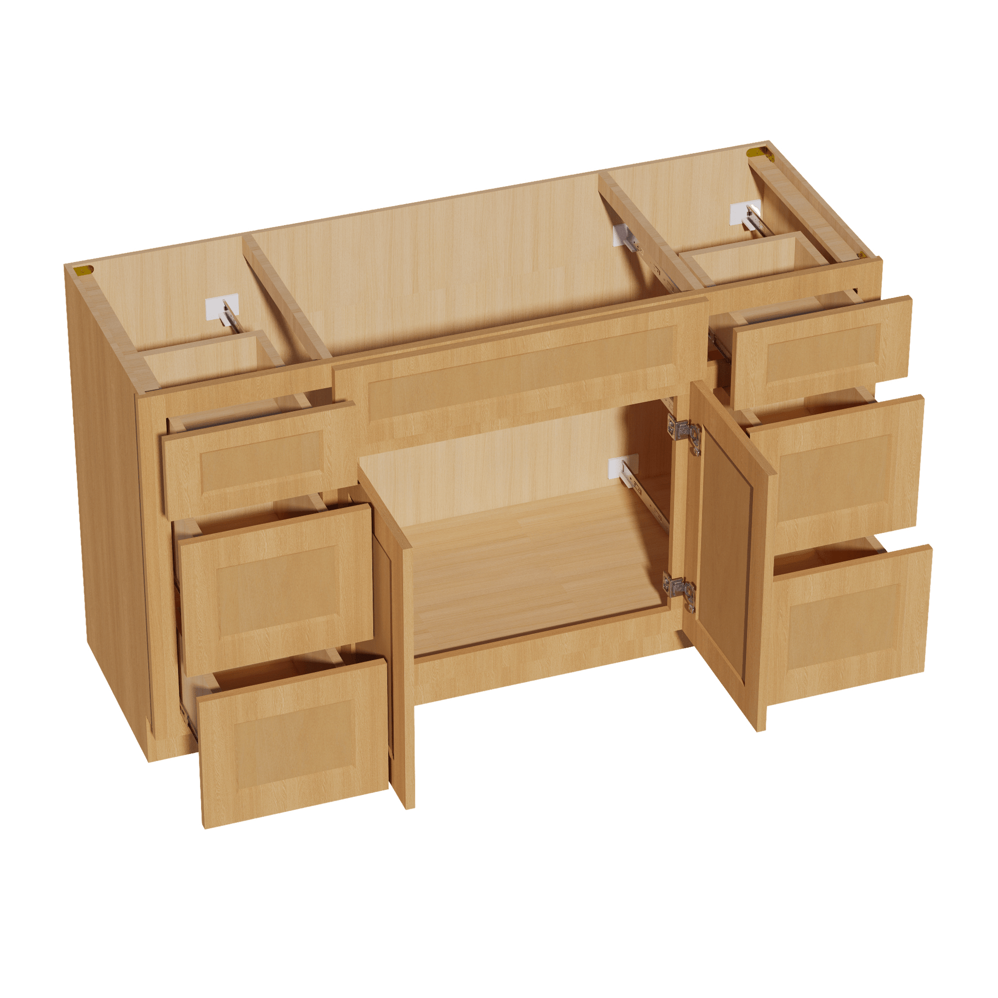 HT - VSD60SINGLE: Timber Wood Shaker 60"W x 34 - 1/2"H x 21"D 2 Doors, 6 Drawers & 1 False Drawer Single Sink Vanity Base Combo Cabinets - NextCabinets