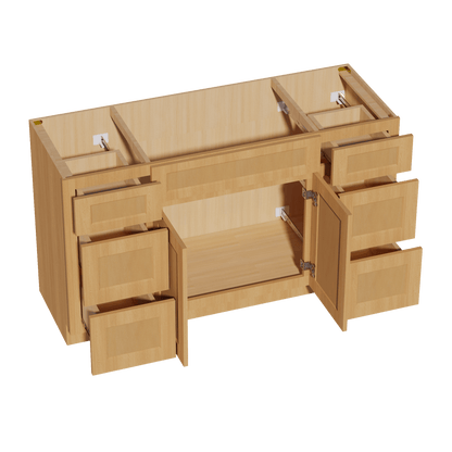 HT - VSD60SINGLE: Timber Wood Shaker 60"W x 34 - 1/2"H x 21"D 2 Doors, 6 Drawers & 1 False Drawer Single Sink Vanity Base Combo Cabinets - NextCabinets