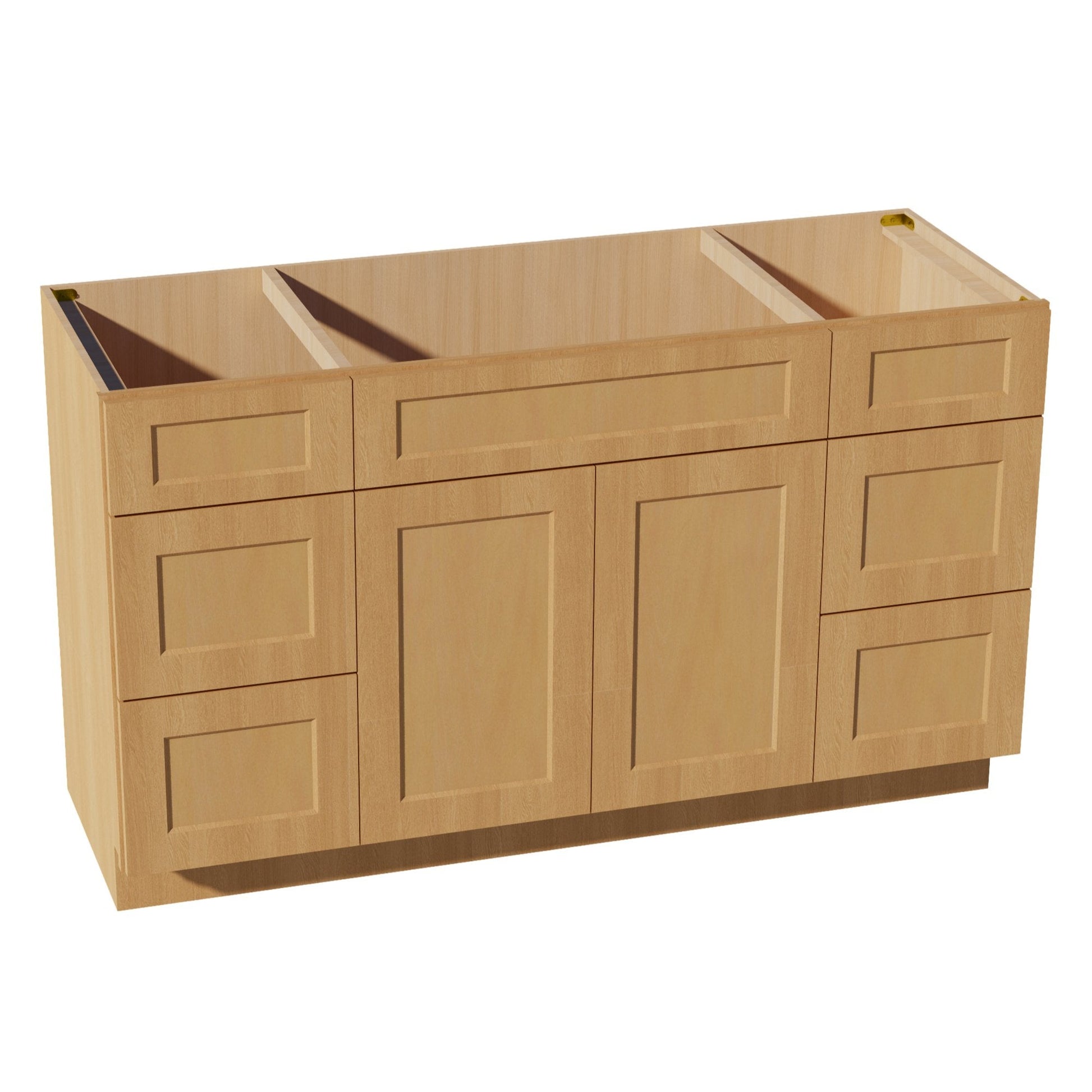 HT - VSD60SINGLE: Timber Wood Shaker 60"W x 34 - 1/2"H x 21"D 2 Doors, 6 Drawers & 1 False Drawer Single Sink Vanity Base Combo Cabinets - NextCabinets