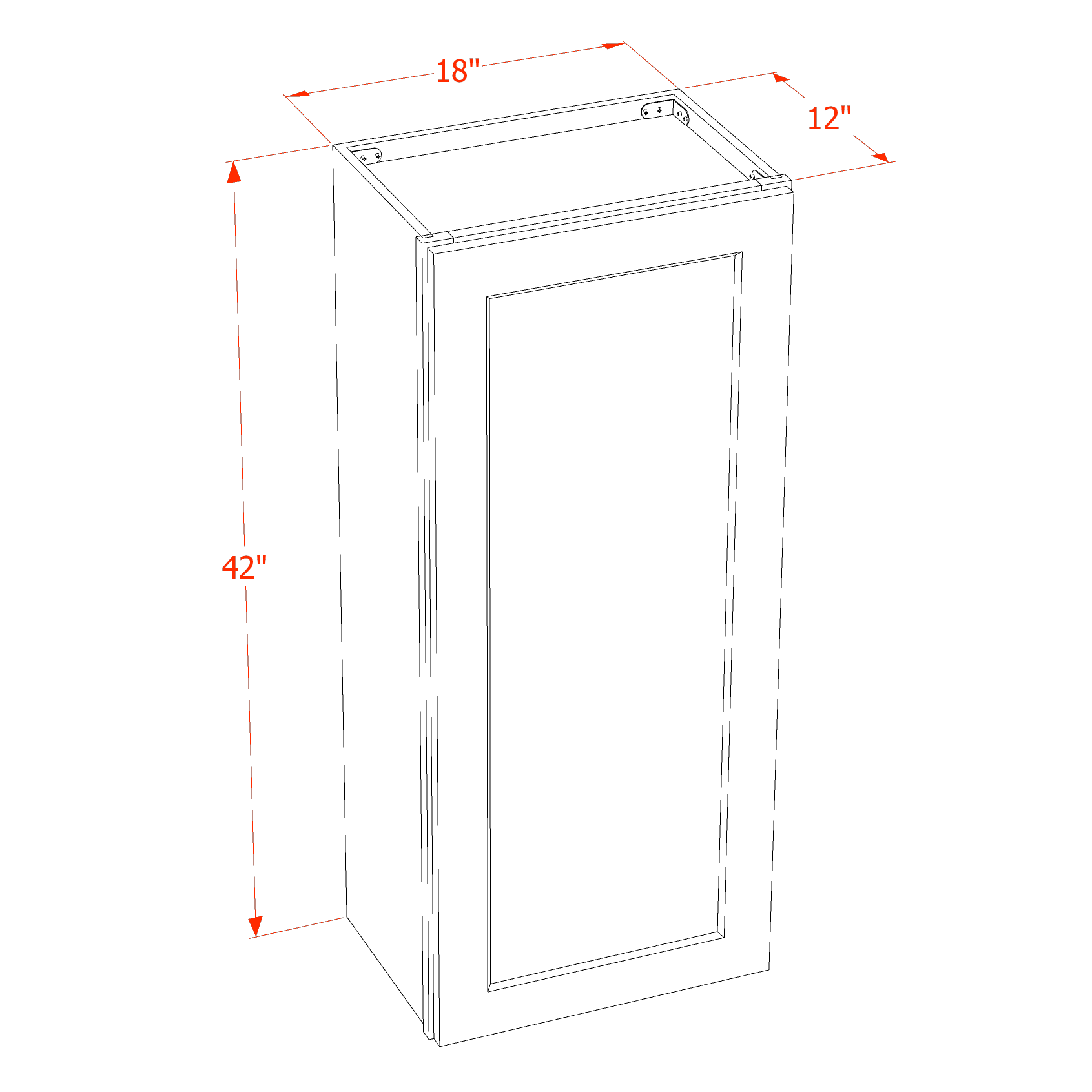 HT - W1842: Timber Wood Shaker 18"W x 42"H 1 Door & 3 Shelves Standard Wall Cabinet - NextCabinets