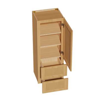 HT - WD1848: Timber Wood Shaker 18"W x 48"H 1 Door & 2 Drawers Special Wall Cabinet - NextCabinets