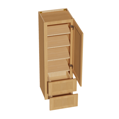 HT - WD1854: Timber Wood Shaker 18"W x 54"H 1 Door & 2 Drawers Special Wall Cabinet - NextCabinets