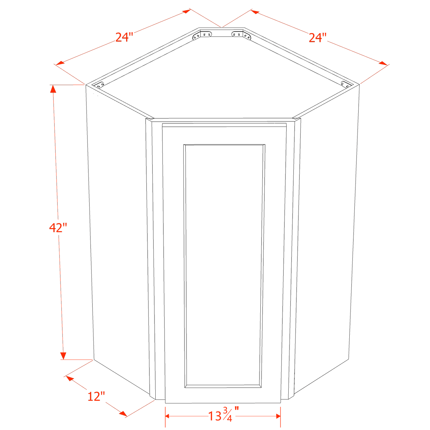 HT - WDC2442: Timber Wood Shaker 24"W x 42"H 1 Door & 2 Shelves Diagonal Wall Corner Cabinet - NextCabinets