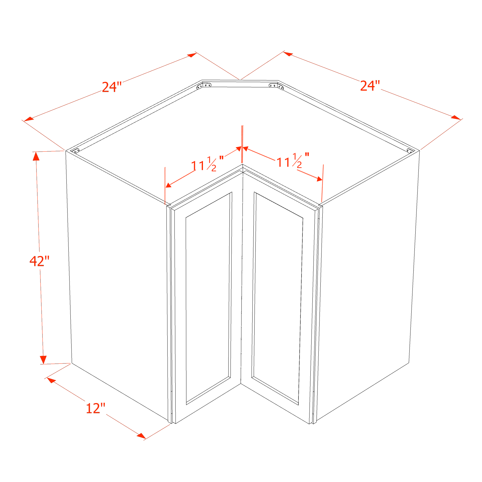 HT - WPC2442: Timber Wood Shaker 24"W x 42"H 1 Door & 3 Shelves Pie Cut Wall Corner Cabinet - NextCabinets