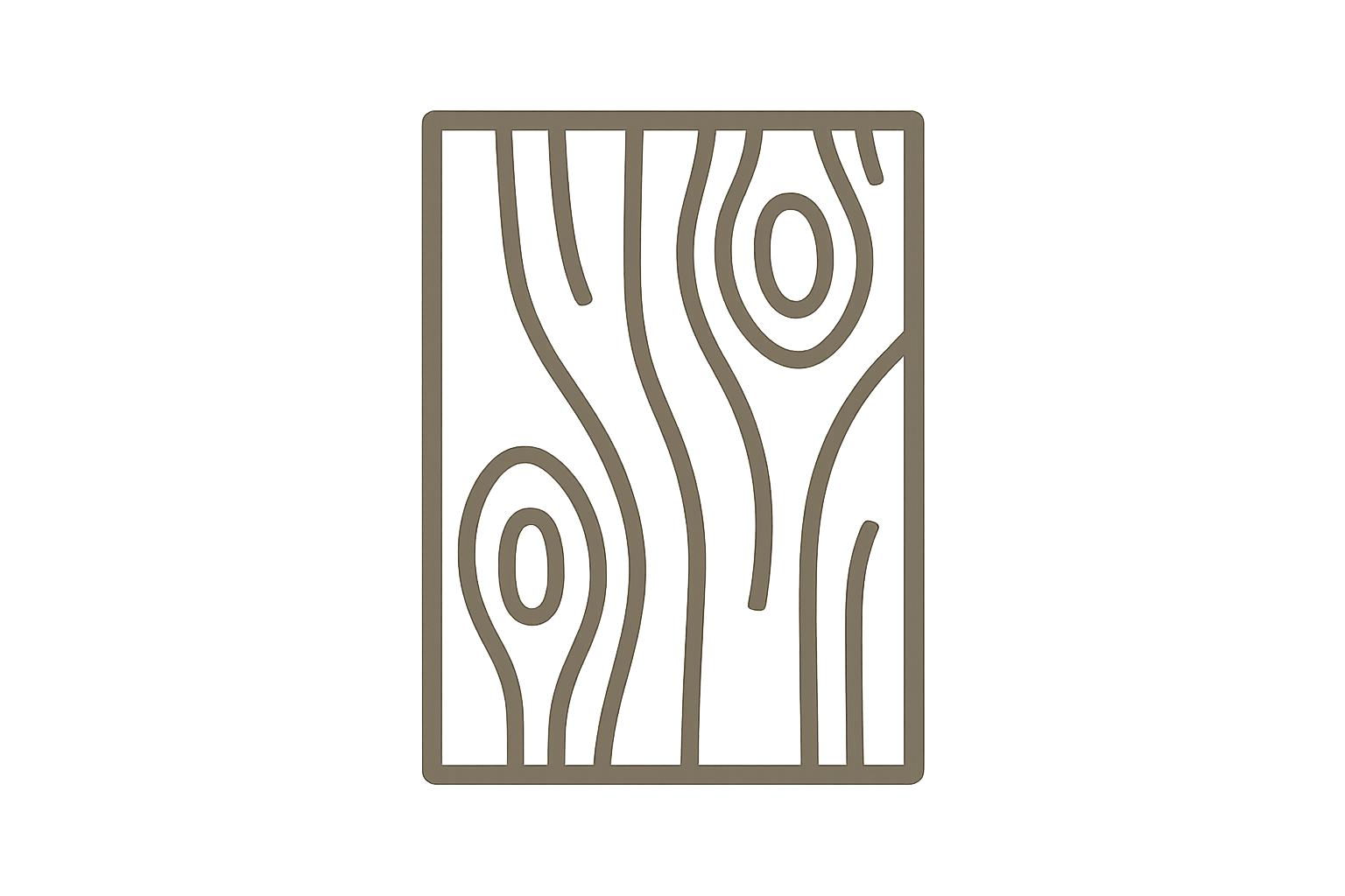 Minimal flat line icon of solid wood texture or wood plank, modern vector style, monoline outline, neutral color tone, white background, consistent with Shopify theme icons.
