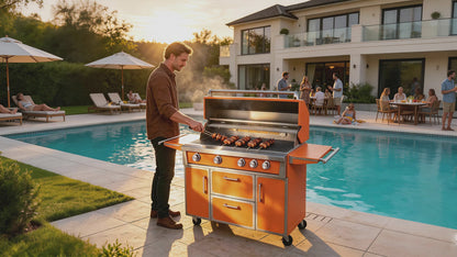 Orange - 49'' Premium 304 Stainless Steel Outdoor Natural Gas Grill | 99,000 BTU 4 Burners + Infrared Rear Burner