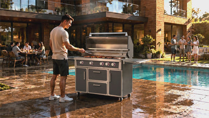 Grey - 49'' Premium 304 Stainless Steel Outdoor Natural Gas Grill | 99,000 BTU 4 Burners + Infrared Rear Burner