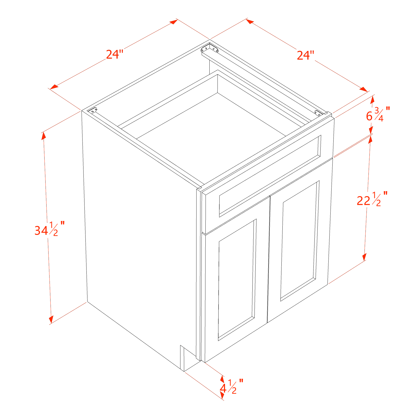 SF - B24: Frost White Slim Shaker 24" 1 Drawer 2 Doors Standard Base Cabinet - NextCabinets