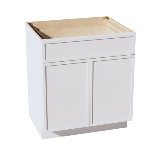 SF - B30: Frost White Slim Shaker 30" 1 Drawer 2 Doors Standard Base Cabinet - NextCabinets