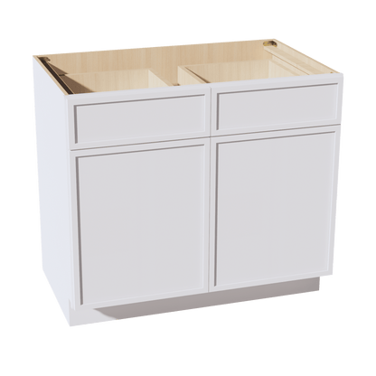 SF - B39: Frost White Slim Shaker 39" 2 Drawers 2 Doors Standard Base Cabinet - NextCabinets