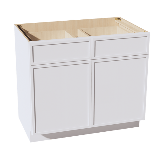 SF - B39: Frost White Slim Shaker 39" 2 Drawers 2 Doors Standard Base Cabinet - NextCabinets