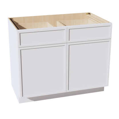 SF - B42: Frost White Slim Shaker 42" 2 Drawers 2 Doors Standard Base Cabinet - NextCabinets