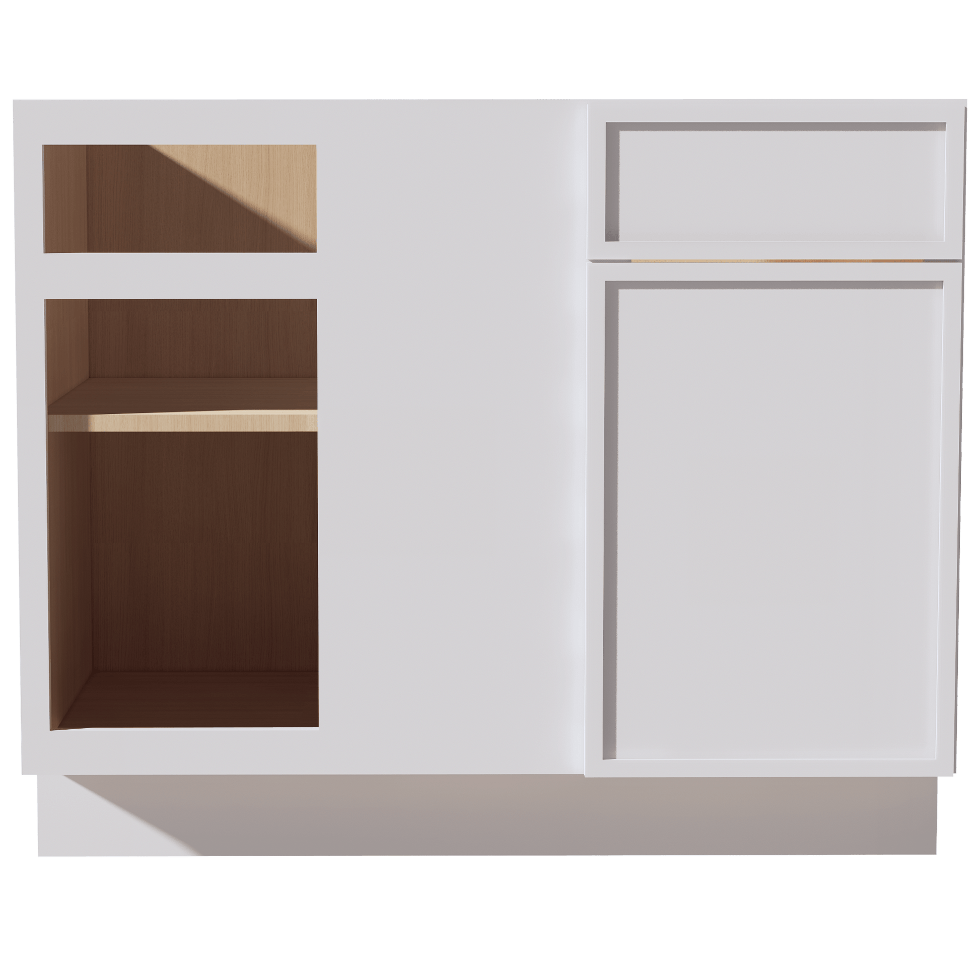 SF - BBC42/45: Frost White Slim Shaker 42" 1 Door - 1 Drawer Blind Corner Base Cabinets - NextCabinets