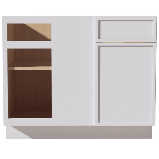 SF - BBC42/45: Frost White Slim Shaker 42" 1 Door - 1 Drawer Blind Corner Base Cabinets - NextCabinets