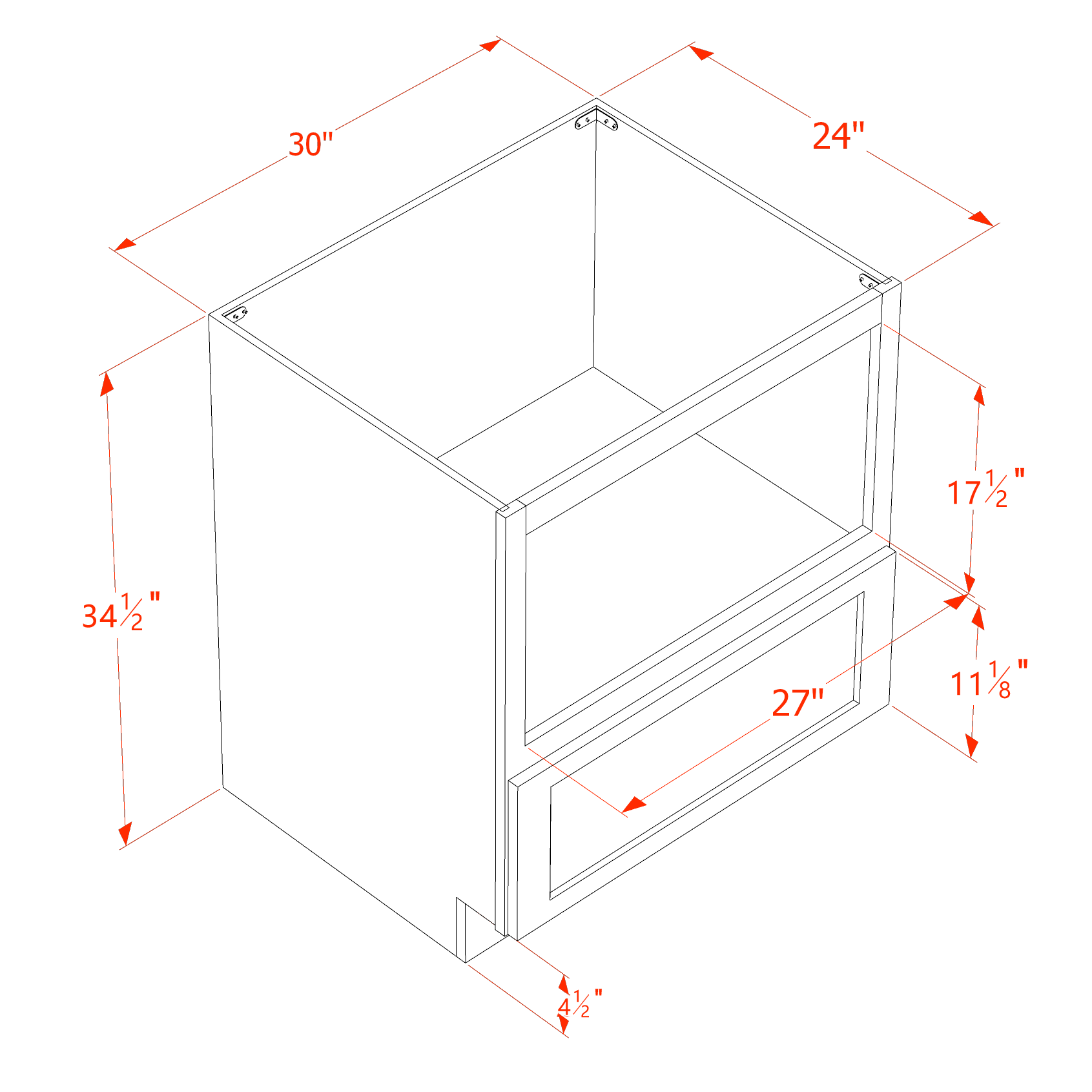 SF - BMC30: Frost White Slim Shaker 30" 1 Drawer Base Built - in Microwave Cabinets - NextCabinets