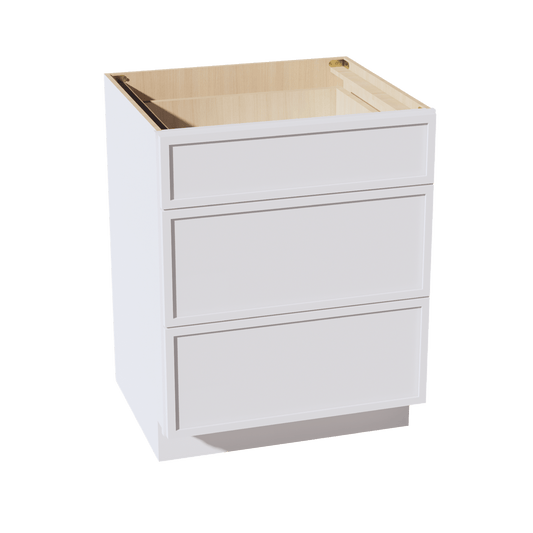 SF - DB27: Frost White Slim Shaker 27" 3 Drawers Base Cabinet - NextCabinets