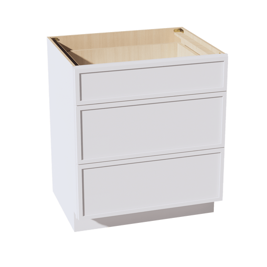 SF - DB30: Frost White Slim Shaker 30" 3 Drawers Base Cabinet - NextCabinets