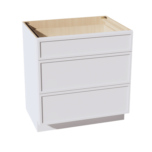 SF - DB33: Frost White Slim Shaker 33" 3 Drawers Base Cabinet - NextCabinets
