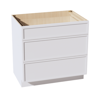 SF - DB36: Frost White Slim Shaker 36" 3 Drawers Base Cabinet - NextCabinets