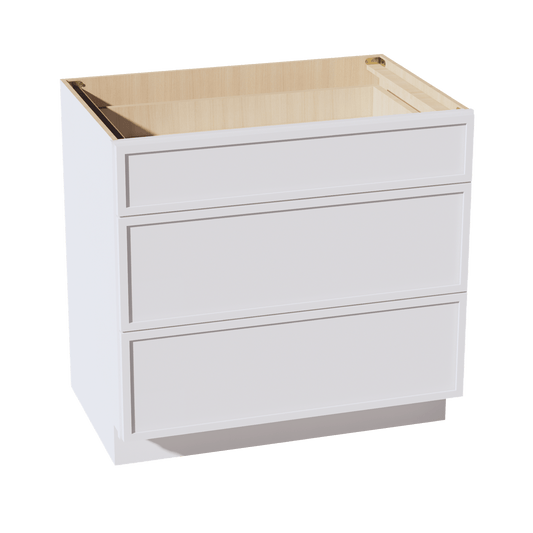 SF - DB36: Frost White Slim Shaker 36" 3 Drawers Base Cabinet - NextCabinets