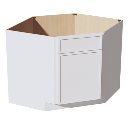 SF - DSB42: Frost White Slim Shaker 42" 1 Door - 1 False Drawer Corner Sink Base Cabinets - NextCabinets