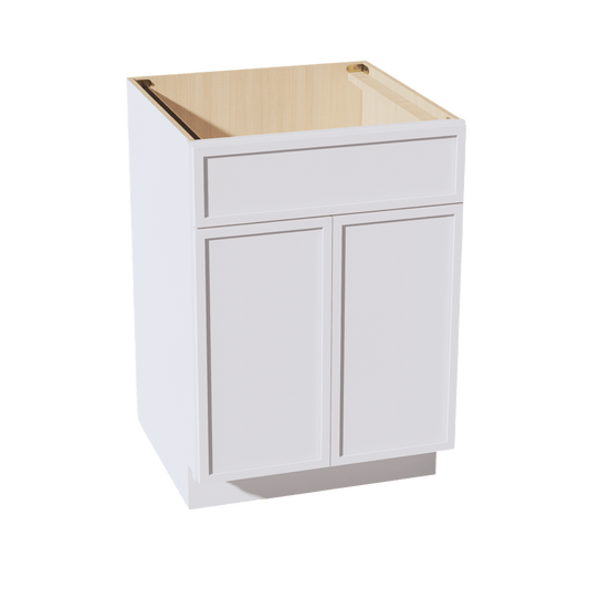 SF - SB24: Frost White Slim Shaker 24" 2 Doors 1 False Drawer Sink Base Cabinet - NextCabinets