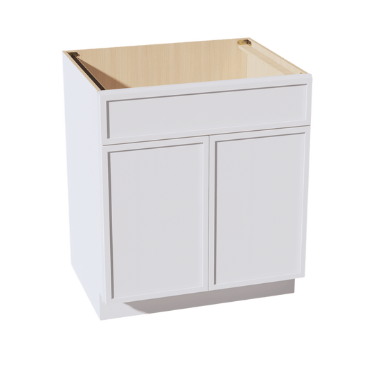 SF - SB30: Frost White Slim Shaker 30" 2 Doors 1 False Drawer Sink Base Cabinet - NextCabinets