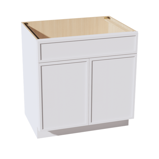 SF - SB33: Frost White Slim Shaker 33" 2 Doors 1 False Drawer Sink Base Cabinet - NextCabinets