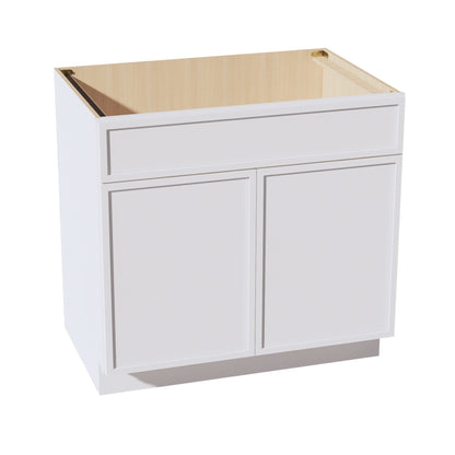 SF - SB36: Frost White Slim Shaker 36" 2 Doors 1 False Drawer Sink Base Cabinet - NextCabinets