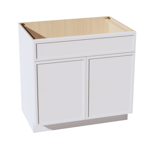SF - SB36: Frost White Slim Shaker 36" 2 Doors 1 False Drawer Sink Base Cabinet - NextCabinets