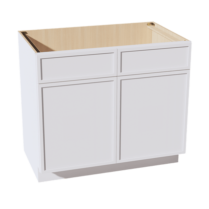 SF - SB39: Frost White Slim Shaker 39" 2 Doors 2 False Drawers Sink Base Cabinet - NextCabinets