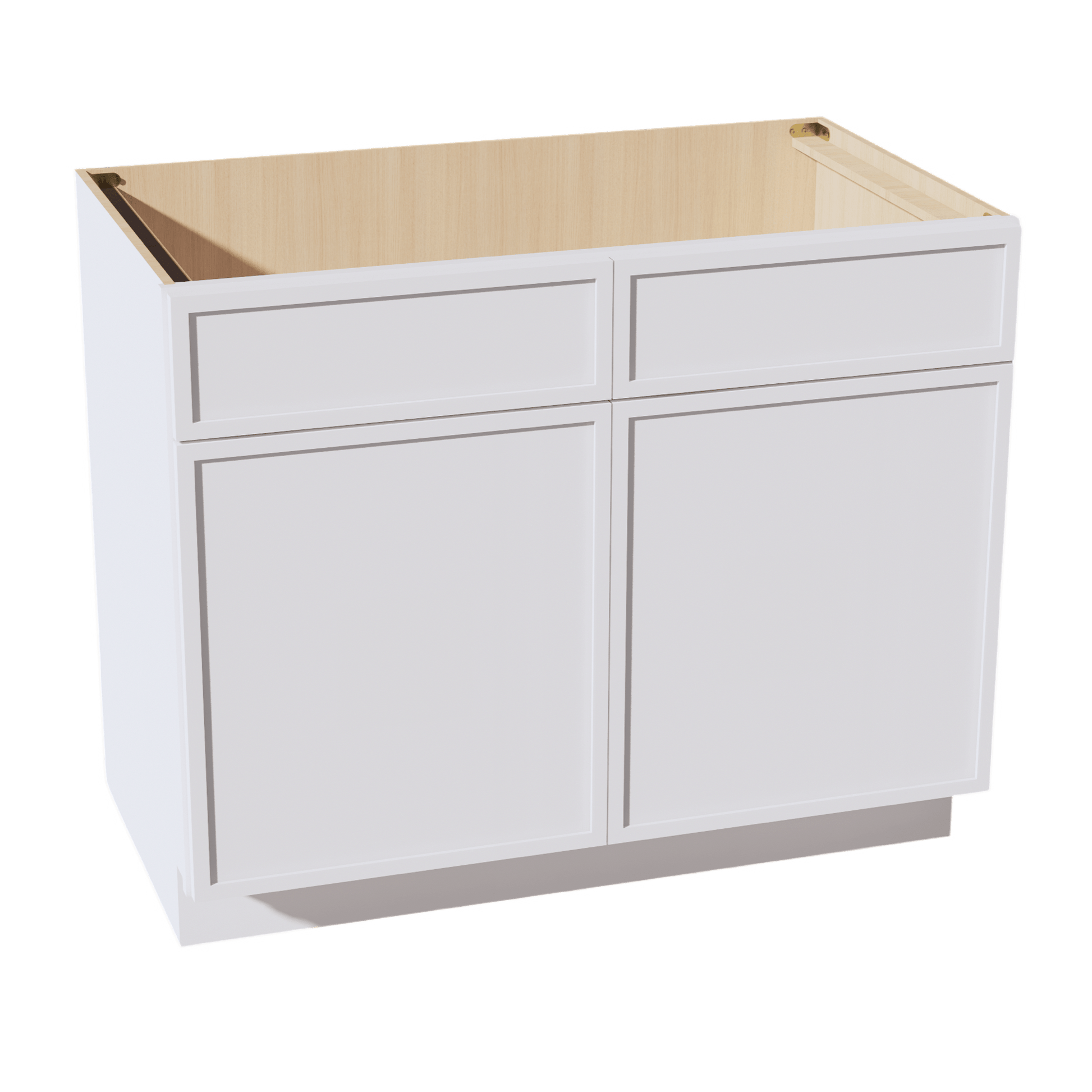 SF - SB42: Frost White Slim Shaker 42" 2 Doors 2 False Drawers Sink Base Cabinet - NextCabinets