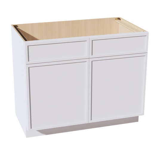 SF - SB42: Frost White Slim Shaker 42" 2 Doors 2 False Drawers Sink Base Cabinet - NextCabinets