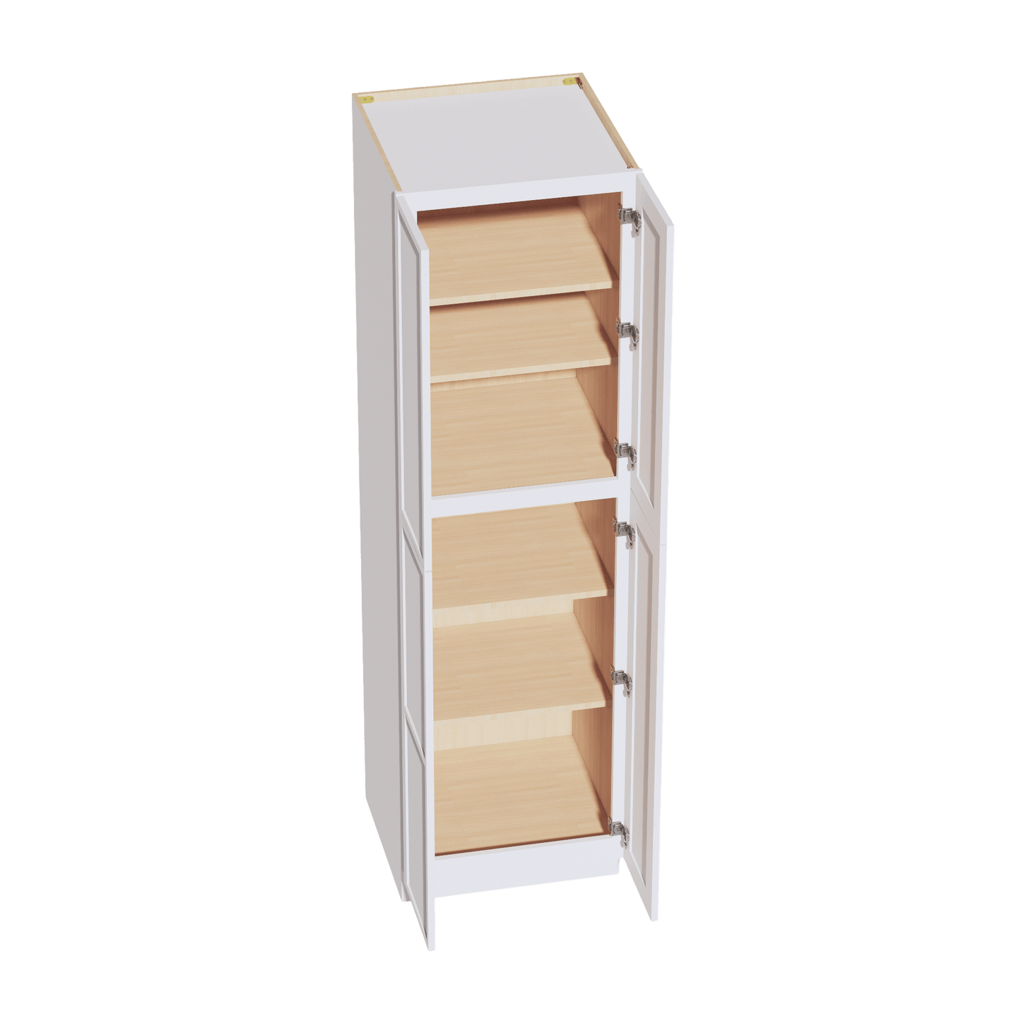 SF - TP2484: Frost White Slim Shaker 24"W x 84"H x 24"D 4 Door & 5 Shelves Tall Shelf Pantry Cabinets - NextCabinets