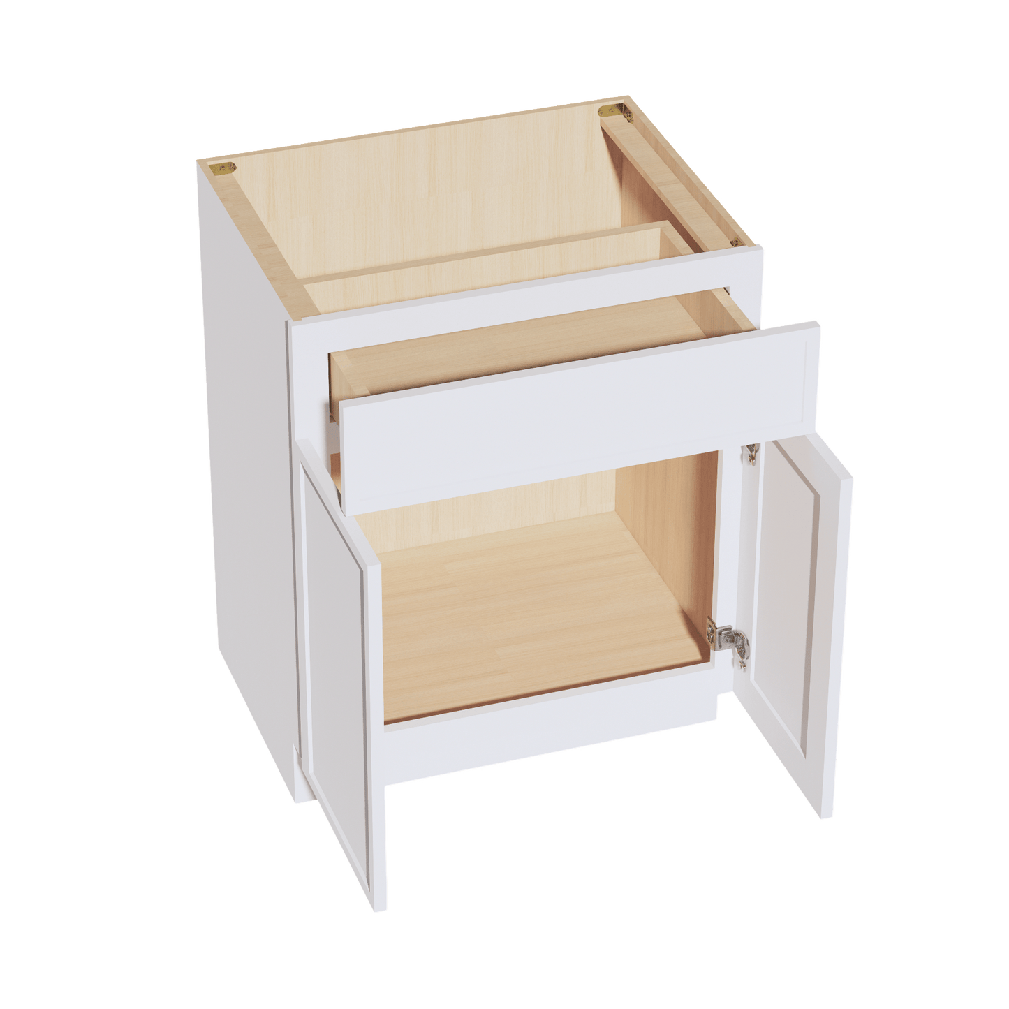 SF - VB2721: Frost White Slim Shaker 27"W x 34 - 1/2"H x 21"D 2 Doors & 1 Drawer Double Door Vanity Base Cabinets - NextCabinets