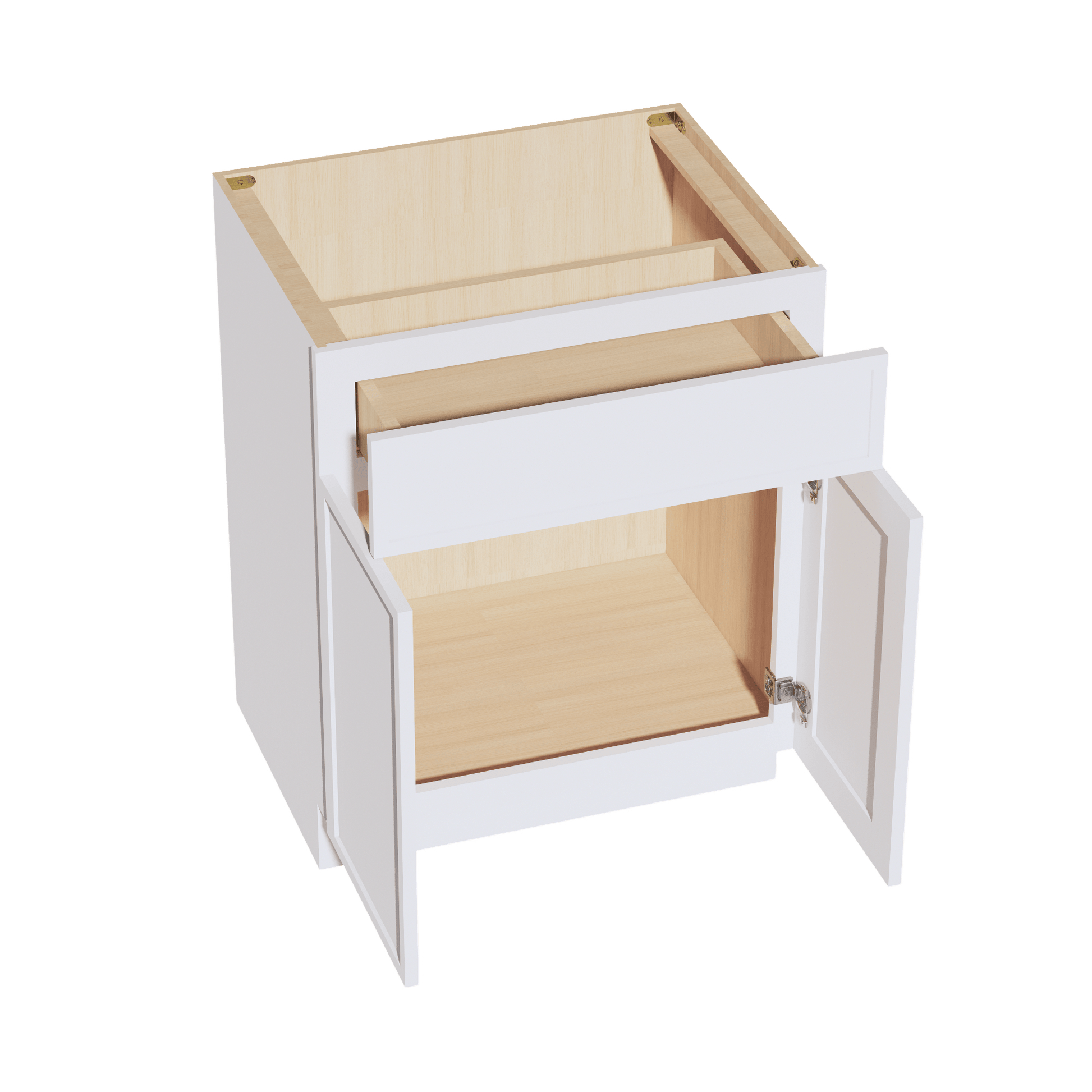 SF - VB2721: Frost White Slim Shaker 27"W x 34 - 1/2"H x 21"D 2 Doors & 1 Drawer Double Door Vanity Base Cabinets - NextCabinets
