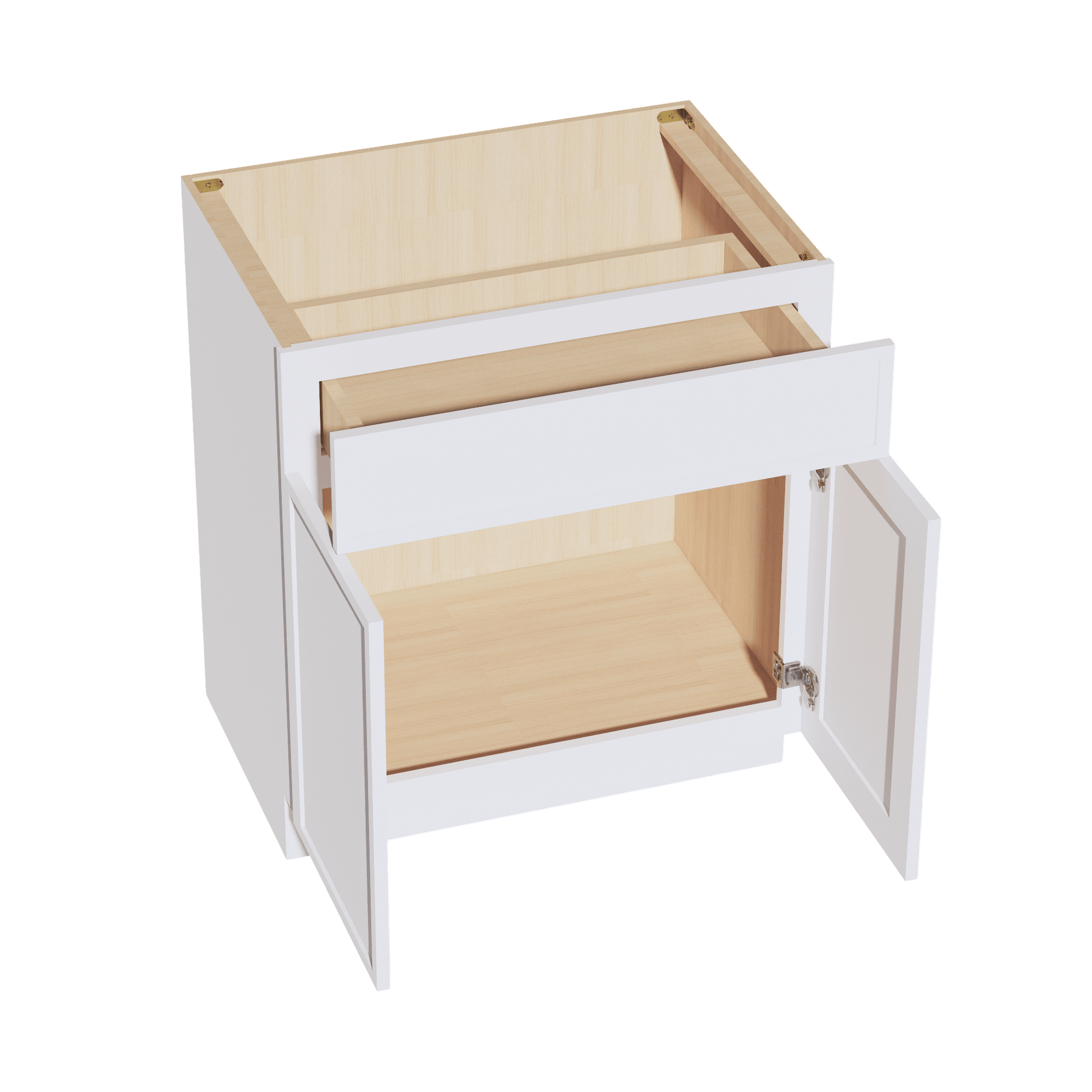 SF - VB3021: Frost White Slim Shaker 30"W x 34 - 1/2"H x 21"D 2 Doors & 1 Drawer Double Door Vanity Base Cabinets - NextCabinets