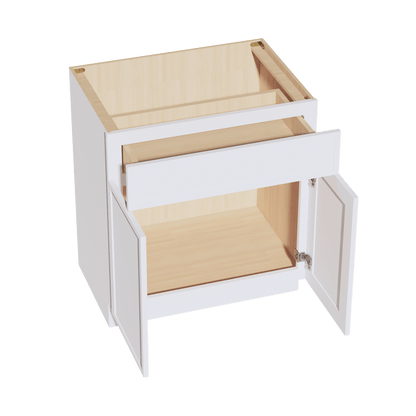 SF - VB3021: Frost White Slim Shaker 30"W x 34 - 1/2"H x 21"D 2 Doors & 1 Drawer Double Door Vanity Base Cabinets - NextCabinets