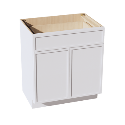 SF - VB3021: Frost White Slim Shaker 30"W x 34 - 1/2"H x 21"D 2 Doors & 1 Drawer Double Door Vanity Base Cabinets - NextCabinets