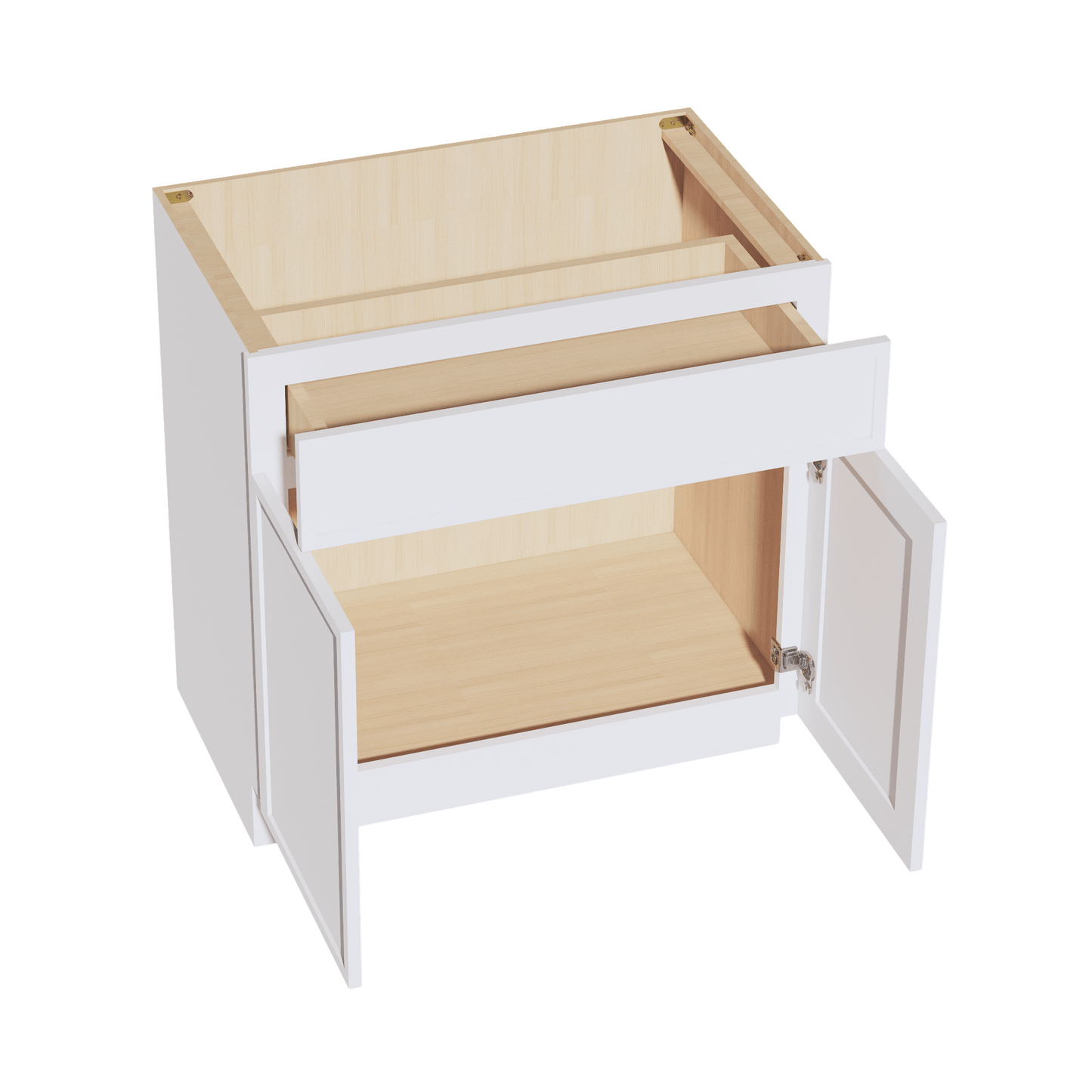 SF - VB3321: Frost White Slim Shaker 33"W x 34 - 1/2"H x 21"D 2 Doors & 1 Drawer Double Door Vanity Base Cabinets - NextCabinets