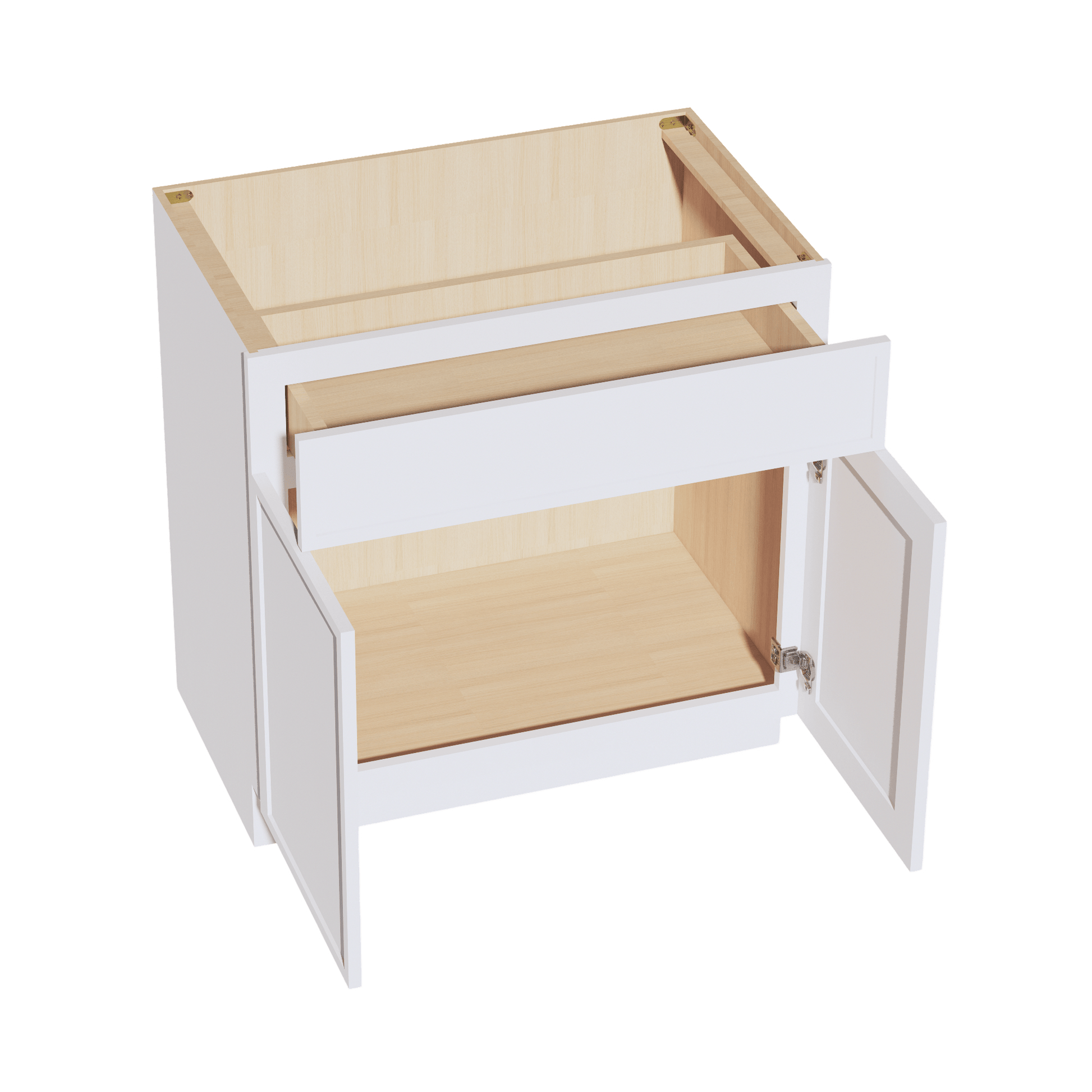 SF - VB3321: Frost White Slim Shaker 33"W x 34 - 1/2"H x 21"D 2 Doors & 1 Drawer Double Door Vanity Base Cabinets - NextCabinets