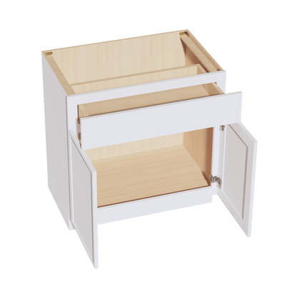 SF - VB3321: Frost White Slim Shaker 33"W x 34 - 1/2"H x 21"D 2 Doors & 1 Drawer Double Door Vanity Base Cabinets - NextCabinets