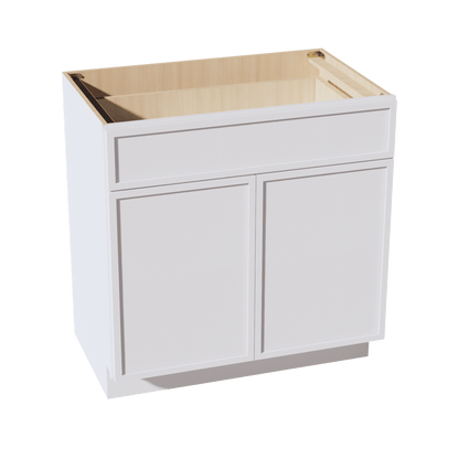 SF - VB3321: Frost White Slim Shaker 33"W x 34 - 1/2"H x 21"D 2 Doors & 1 Drawer Double Door Vanity Base Cabinets - NextCabinets