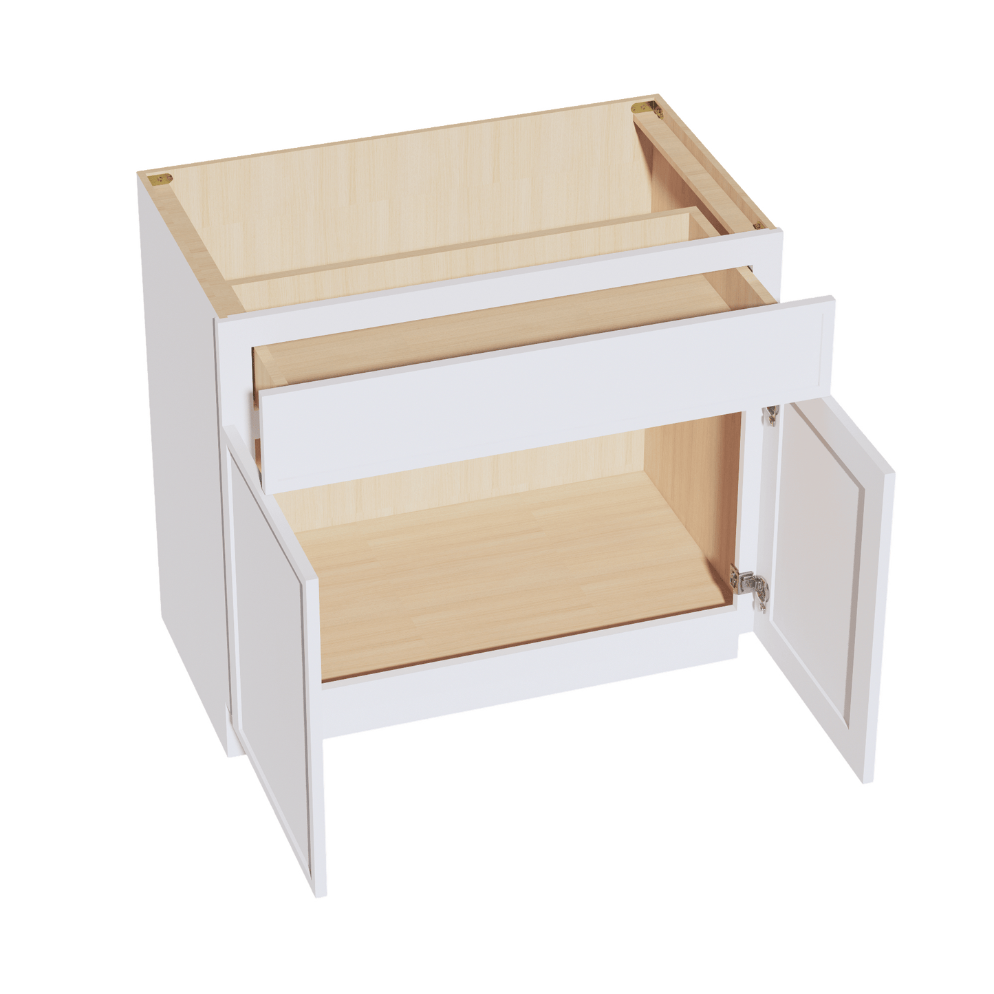 SF - VB3621: Frost White Slim Shaker 36"W x 34 - 1/2"H x 21"D 2 Doors & 1 Drawer Double Door Vanity Base Cabinets - NextCabinets