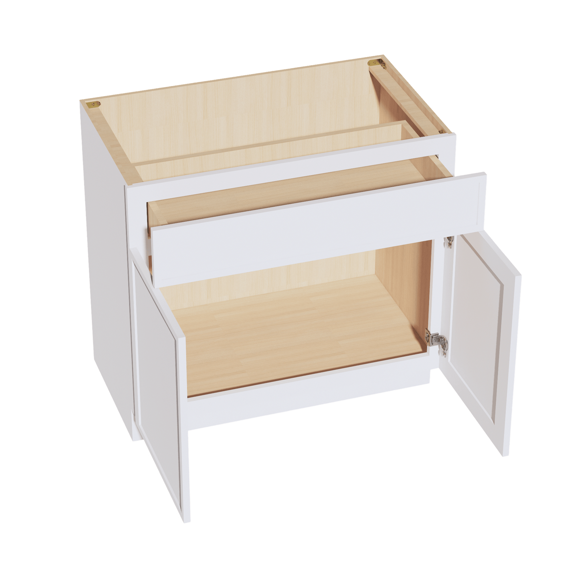 SF - VB3621: Frost White Slim Shaker 36"W x 34 - 1/2"H x 21"D 2 Doors & 1 Drawer Double Door Vanity Base Cabinets - NextCabinets