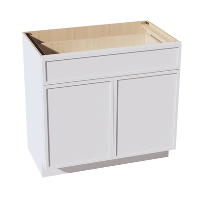 SF - VB3621: Frost White Slim Shaker 36"W x 34 - 1/2"H x 21"D 2 Doors & 1 Drawer Double Door Vanity Base Cabinets - NextCabinets