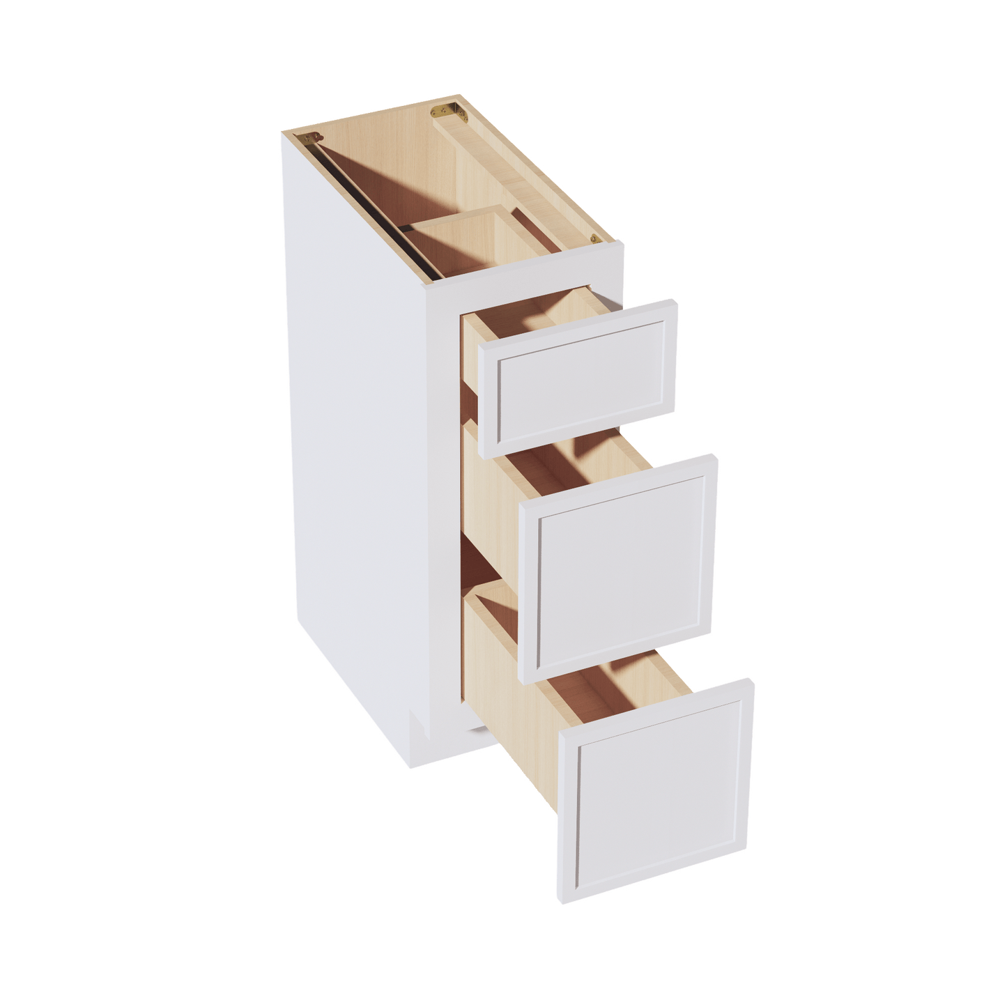 SF - VDB1221: Frost White Slim Shaker 12"W x 34 - 1/2"H x 21"D 3 Drawers Vanity Base Cabinets - NextCabinets